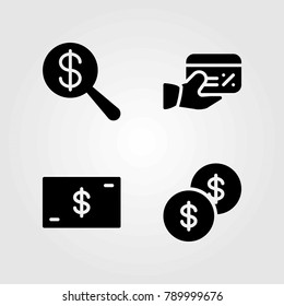 Bank vector icons set. credit card, money and dollar
