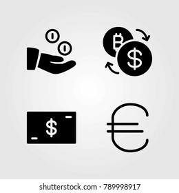 Bank vector icons set. dollar, euro and money