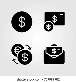 Bank vector icons set. dollar coin, coin and money