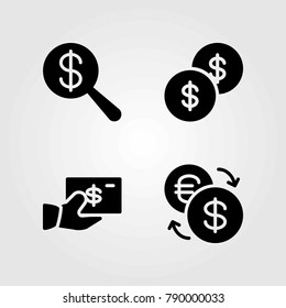 Bank vector icons set. dollar, dollar coin and exchange