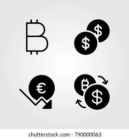Bank vector icons set. exchange, coin and dollar coin