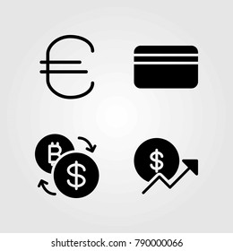 Bank vector icons set. exchange, euro and coin