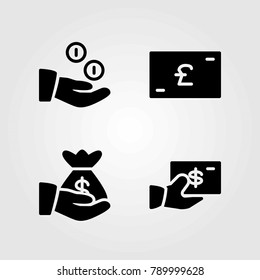 Bank vector icons set. pound sterling, coins and dollar