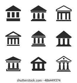 Bank vector icons. Simple illustration set of 9 bank elements, editable icons, can be used in logo, UI and web designdescription