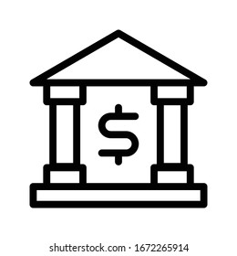 icono de línea delgada de vector de banco 