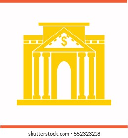 Bank vector yellow icon on white background. Bank symbol stock bitmap illustration. Business picture.