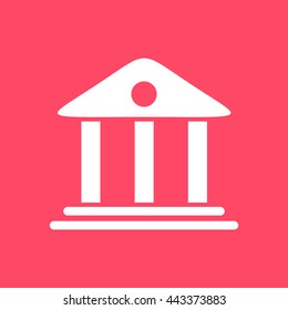 Bank white icon on magenta color background. Eps-10.