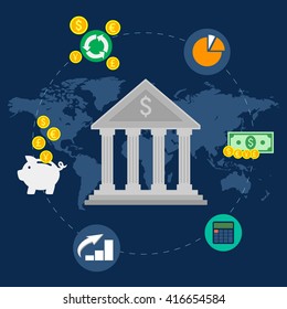 Bank Wire Transfer, Funds Transfers. Flat Design. Vector Illustration