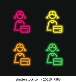 Bank Worker four color glowing neon vector icon