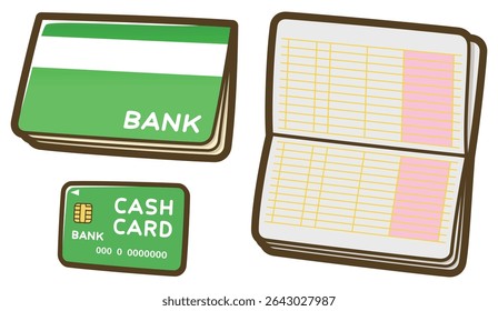 Bankbook and Cash card. Bank. Financial institution. Vector illustration.