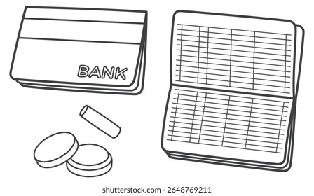 Bankbook and Hanko. Bank. Financial institution. Vector illustration.