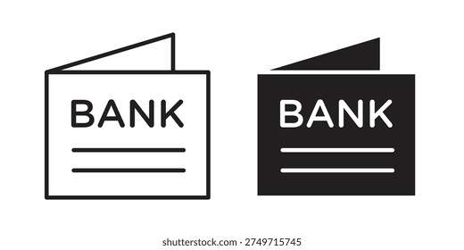 Bankbook icons for web design set in black stroke and solid style. EPS10