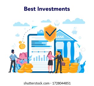 Banker or banking concept. Investing money and financial transactions on behalf of individuals, corporations, and governments. Isolated flat vector illustration