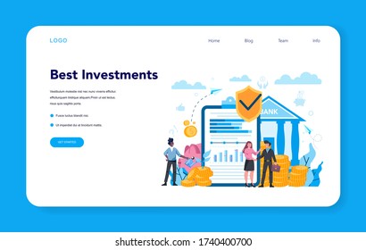 Banker or banking web banner or landing page. Investing money and financial transactions on behalf of individuals, corporations, and governments. Isolated flat vector illustration