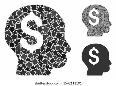 Banker composition of bumpy elements in different sizes and shades, based on banker icon. Vector uneven elements are organized into collage. Banker icons collage with dotted pattern.