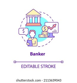 Banker concept icon. Financial assistance. Business management careers abstract idea thin line illustration. Isolated outline drawing. Editable stroke. Roboto-Medium, Myriad Pro-Bold fonts used