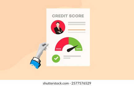 banker hand holding paper sheet chart of personal credit score information. Credit score document vector concept