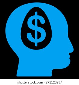 Banker icon from Commerce Set. Vector style: flat symbol, blue color, rounded angles, black background.