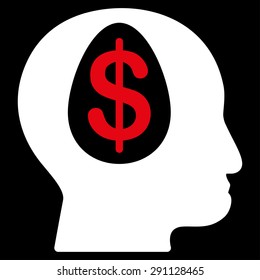 Banker icon from Commerce Set. Vector style: bicolor flat symbol, red and white colors, rounded angles, black background.