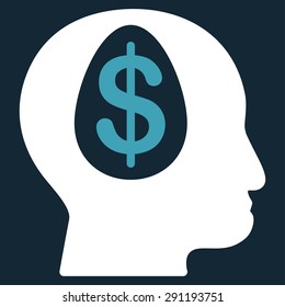 Banker icon from Commerce Set. Vector style: bicolor flat symbol, blue and white colors, rounded angles, dark blue background.