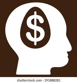 Banker icon from Commerce Set. Vector style: flat symbol, white color, rounded angles, brown background.