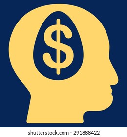 Banker icon from Commerce Set. Vector style: flat symbol, yellow color, rounded angles, blue background.