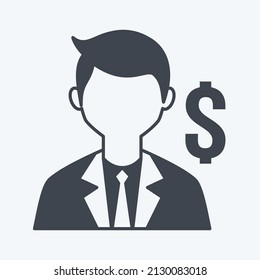 Banker Icon In Trendy Glyph Style Isolated On Soft Blue Background