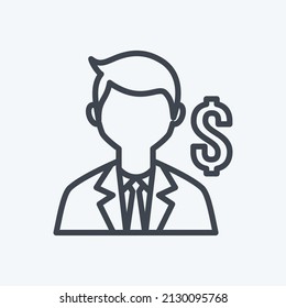 Banker Icon In Trendy Line Style Isolated On Soft Blue Background