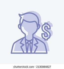 Banker Icon in trendy two tone style isolated on soft blue background