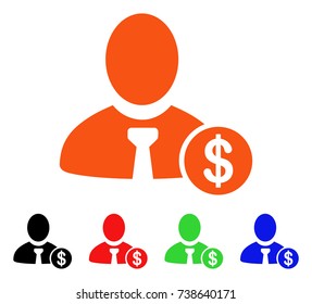Banker icon. Vector illustration style is a flat iconic banker symbol with black, orange, red, green, blue color versions. Designed for web apps and software interfaces.