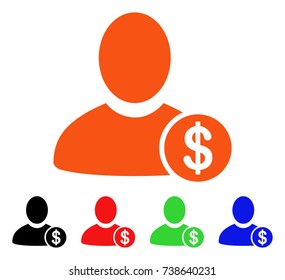 Banker icon. Vector illustration style is a flat iconic banker symbol with black, orange, red, green, blue color versions. Designed for web apps and software interfaces.
