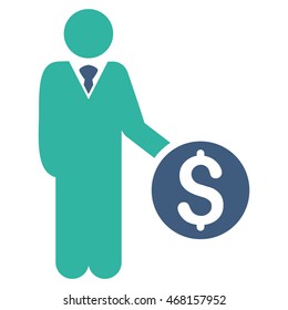 Banker icon. Vector style is bicolor flat iconic symbol with rounded angles, cobalt and cyan colors, white background.