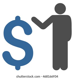 Banker icon. Vector style is bicolor flat iconic symbol with rounded angles, cobalt and gray colors, white background.