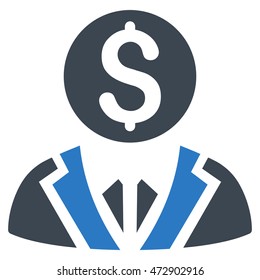 Banker icon. Vector style is bicolor flat iconic symbol with rounded angles, smooth blue colors, white background.