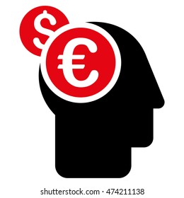 Banker icon. Vector style is bicolor flat iconic symbol, intensive red and black colors, white background.