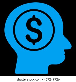 Banker icon. Vector style is flat iconic symbol with rounded angles, blue color, black background.