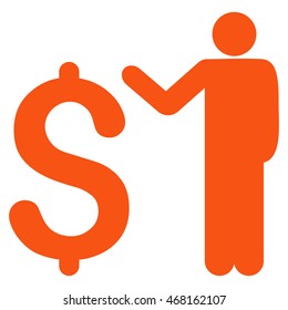 Banker icon. Vector style is flat iconic symbol with rounded angles, orange color, white background.