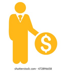Banker icon. Vector style is flat iconic symbol with rounded angles, yellow color, white background.