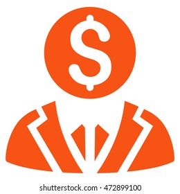 Banker icon. Vector style is flat iconic symbol with rounded angles, orange color, white background.