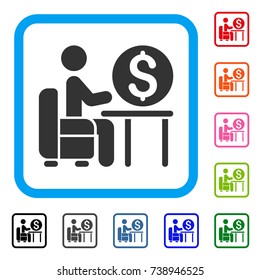 Banker Office icon. Flat grey pictogram symbol in a light blue rounded rectangle. Black, gray, green, blue, red, orange color variants of Banker Office vector.