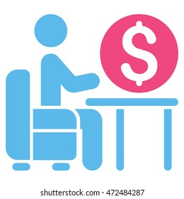 Banker Office icon. Vector style is bicolor flat iconic symbol with rounded angles, pink and blue colors, white background.