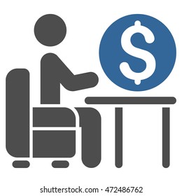 Banker Office icon. Vector style is bicolor flat iconic symbol with rounded angles, cobalt and gray colors, white background.