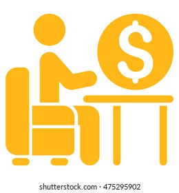 Banker Office icon. Vector style is flat iconic symbol with rounded angles, yellow color, white background.