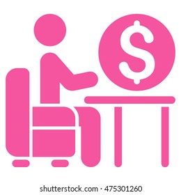 Banker Office icon. Vector style is flat iconic symbol with rounded angles, pink color, white background.
