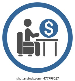 Banker Office rounded icon. Vector illustration style is flat iconic bicolor symbol, cobalt and gray colors, white background.