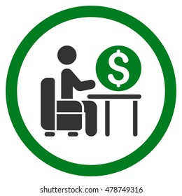 Banker Office rounded icon. Vector illustration style is flat iconic bicolor symbol, green and gray colors, white background.