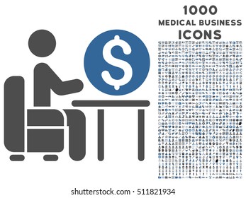 Banker Office vector bicolor icon with 1000 medical business icons. Set style is flat pictograms, cobalt and gray colors, white background.