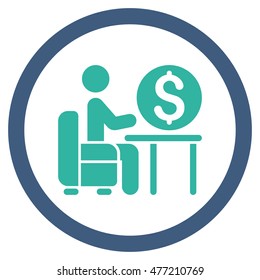 Banker Office vector bicolor rounded icon. Image style is a flat icon symbol inside a circle, cobalt and cyan colors, white background.