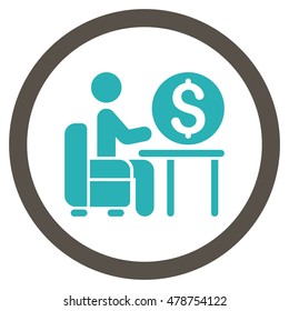 Banker Office vector bicolor rounded icon. Image style is a flat icon symbol inside a circle, grey and cyan colors, white background.