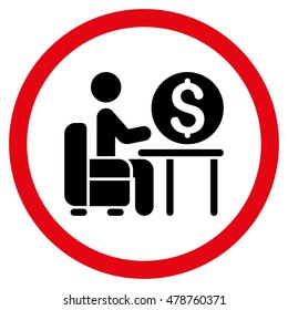 Banker Office vector bicolor rounded icon. Image style is a flat icon symbol inside a circle, intensive red and black colors, white background.